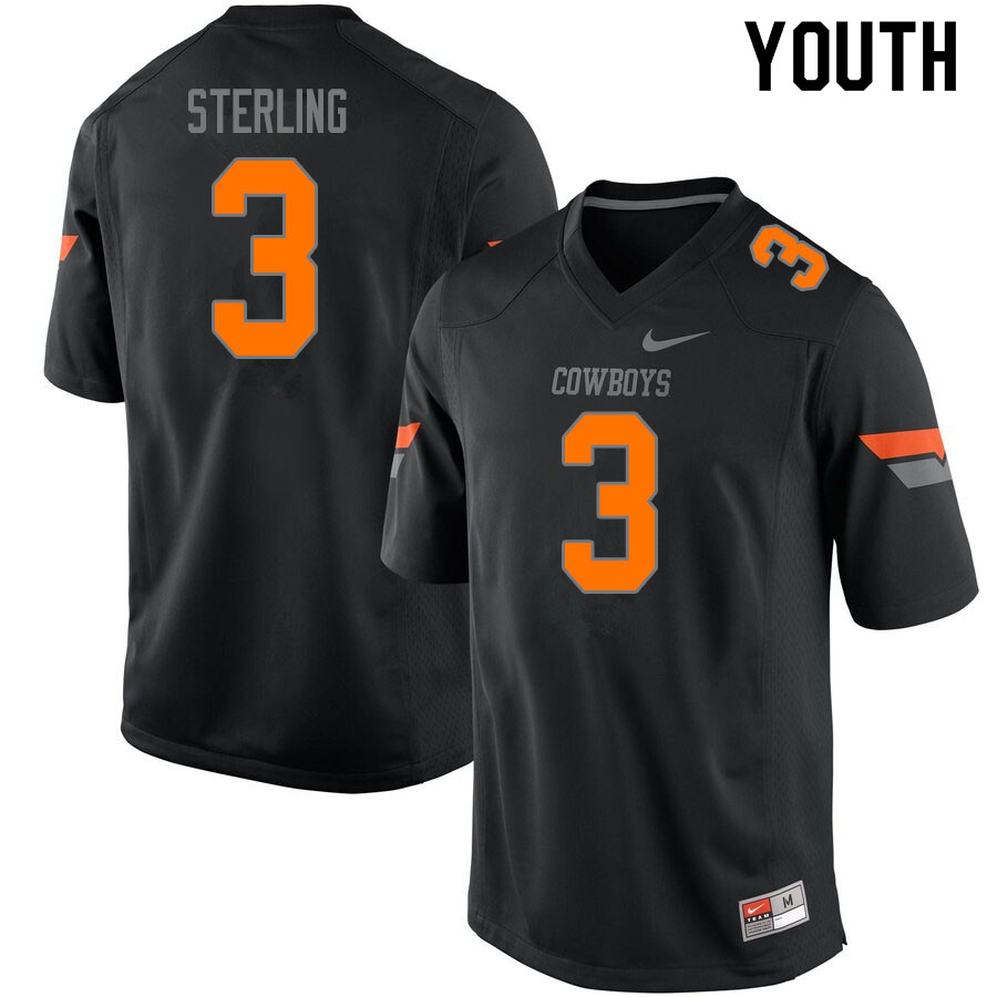 Youth #3 Tre Sterling Oklahoma State Cowboys College Football Jerseys Sale-Black
